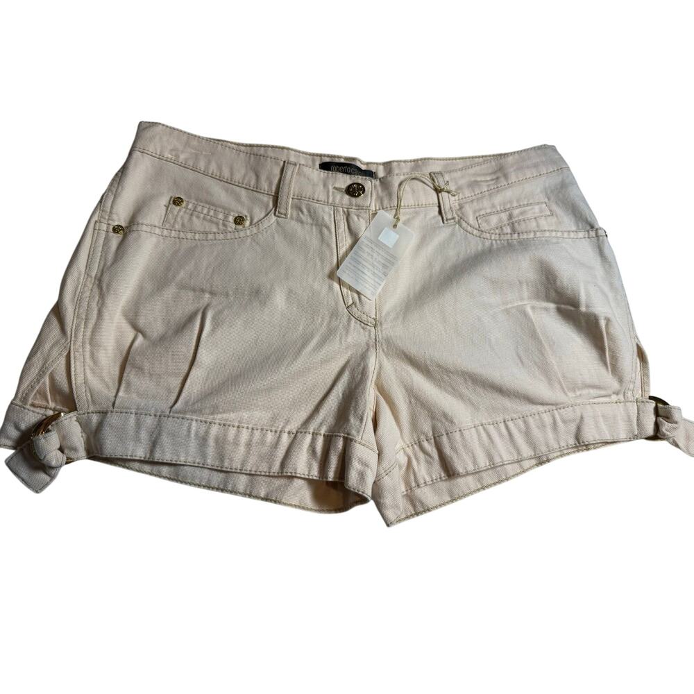 Robert Cavalli nude pink shorts with gold buckle